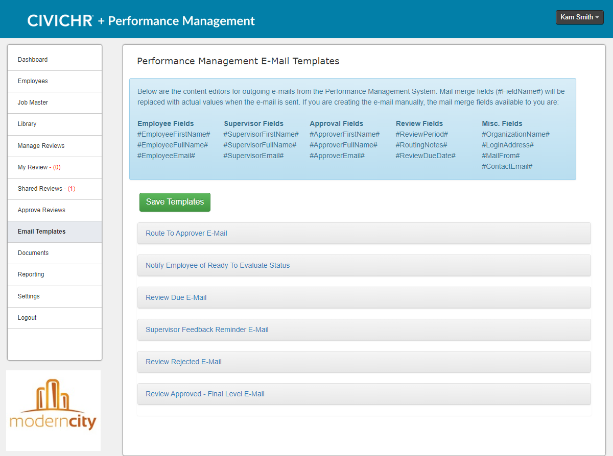 Performance management email templates